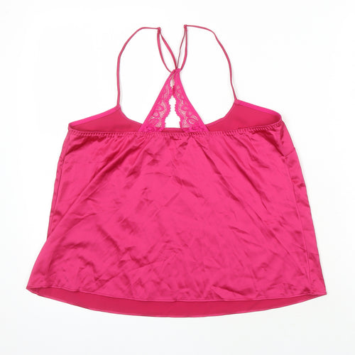 M&S Womens Pink Solid Polyester Cami Pyjama Top Size 8