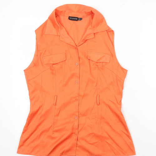 PRETTYLITTLETHING Womens Orange Polyester Tunic Button-Up Size 14 Collared