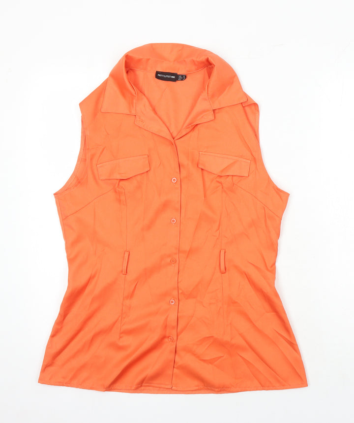 PRETTYLITTLETHING Womens Orange Polyester Tunic Button-Up Size 14 Collared