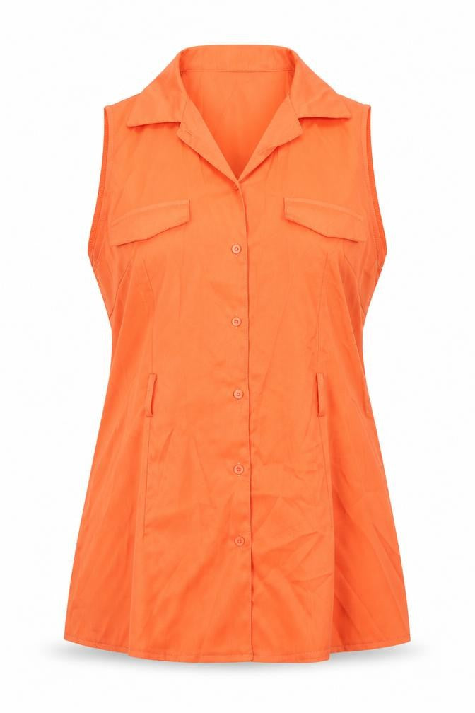 PRETTYLITTLETHING Womens Orange Polyester Tunic Button-Up Size 14 Collared
