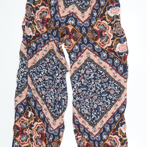 M&S Womens Multicoloured Geometric Viscose Trousers Size 10 L27 in Regular - Elasticated Waist