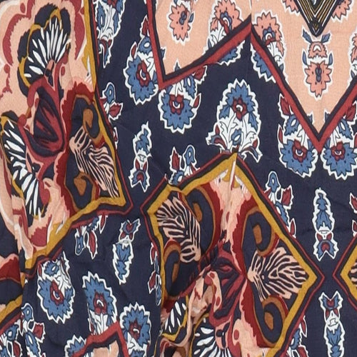 M&S Womens Multicoloured Geometric Viscose Trousers Size 10 L27 in Regular - Elasticated Waist