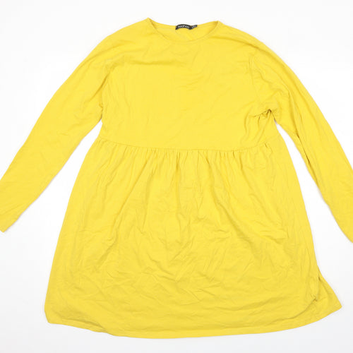 Boohoo Womens Yellow Cotton Tunic T-Shirt Size 12 Boat Neck