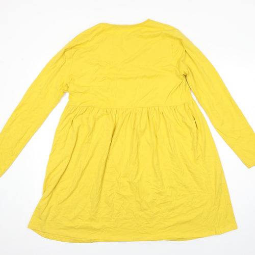 Boohoo Womens Yellow Cotton Tunic T-Shirt Size 12 Boat Neck