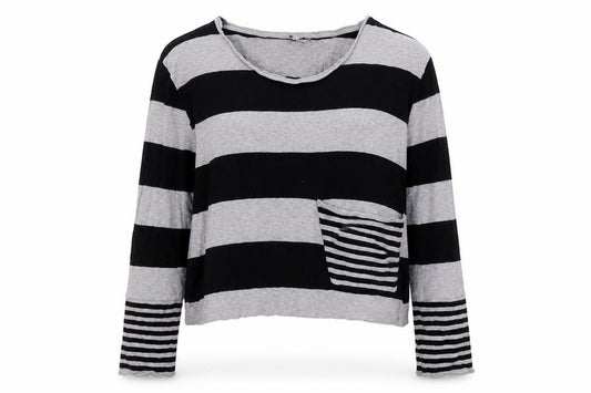 Front view of Next women’s multicoloured boat neck striped 100% cotton jumper, size UK 12