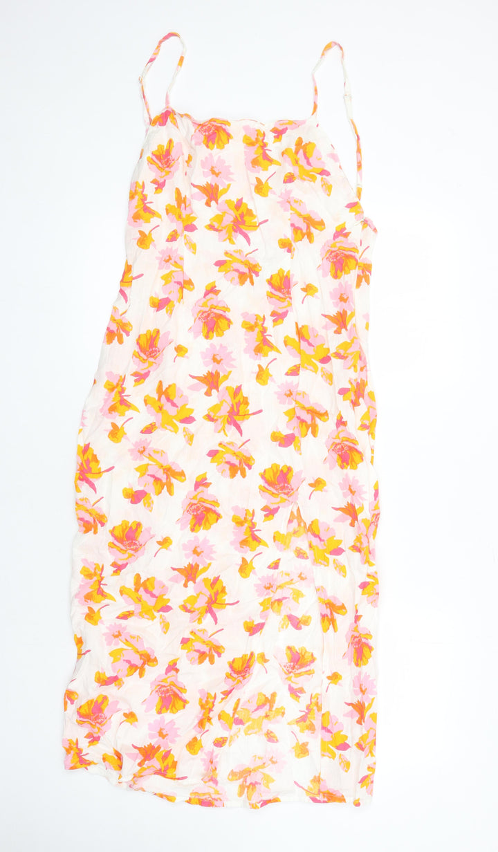 ASOS Womens Multicoloured Floral Cotton Pencil Dress Size 12 Square Neck Zip - Back split