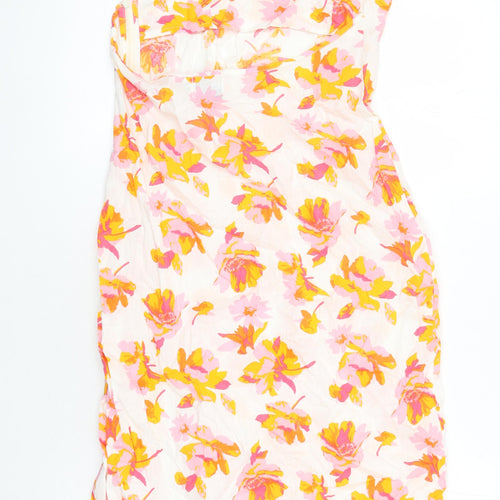 ASOS Womens Multicoloured Floral Cotton Pencil Dress Size 12 Square Neck Zip - Back split