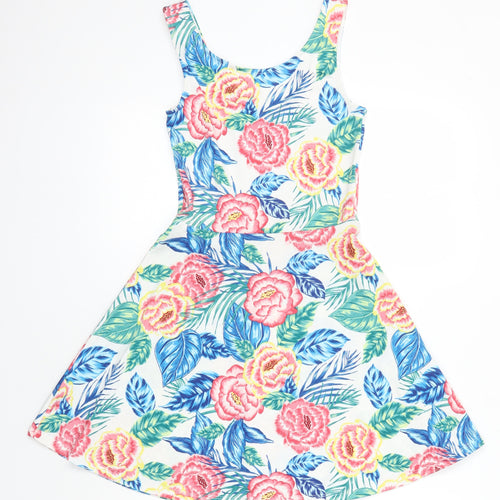 H&M Womens Multicoloured Floral Polyester Fit & Flare Size 6 Boat Neck