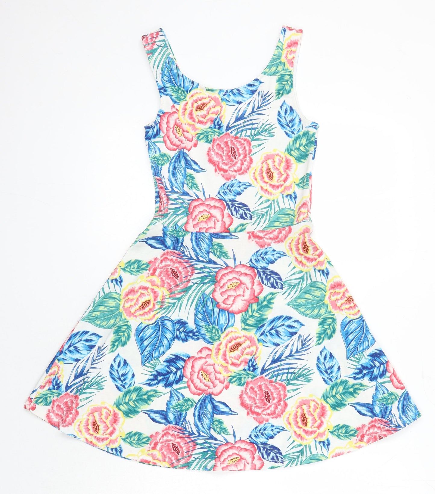 H&M Womens Multicoloured Floral Polyester Fit & Flare Size 6 Boat Neck