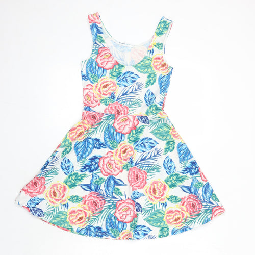 H&M Womens Multicoloured Floral Polyester Fit & Flare Size 6 Boat Neck
