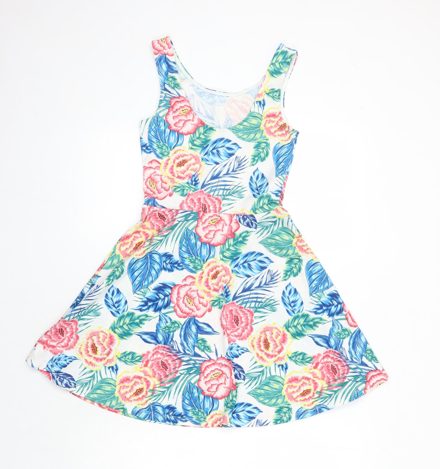 H&M Womens Multicoloured Floral Polyester Fit & Flare Size 6 Boat Neck
