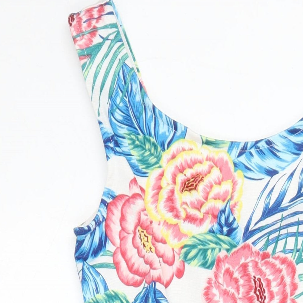 H&M Womens Multicoloured Floral Polyester Fit & Flare Size 6 Boat Neck