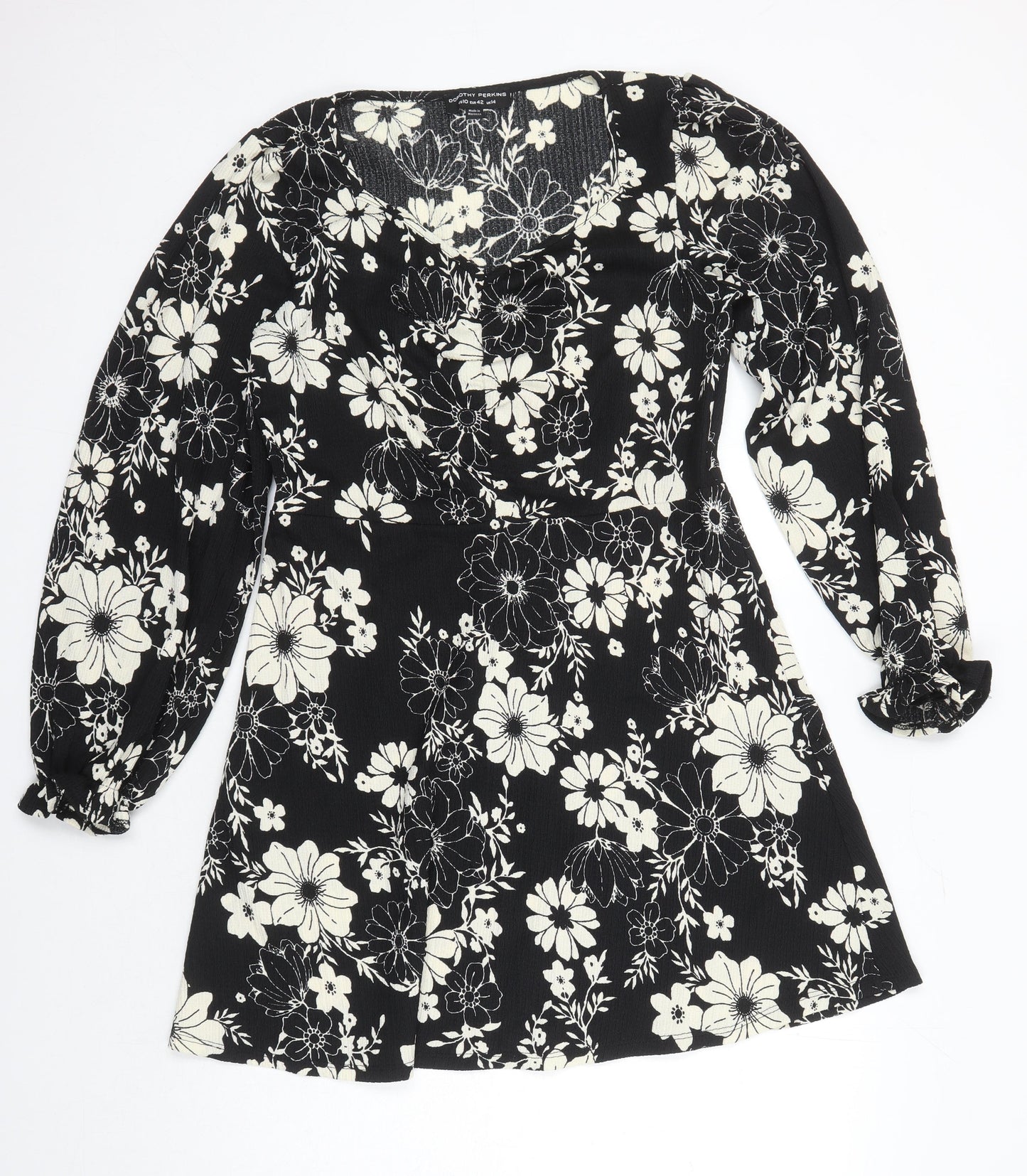 Dorothy Perkins Womens Multicoloured Floral Polyester A-Line Size 14 V-Neck
