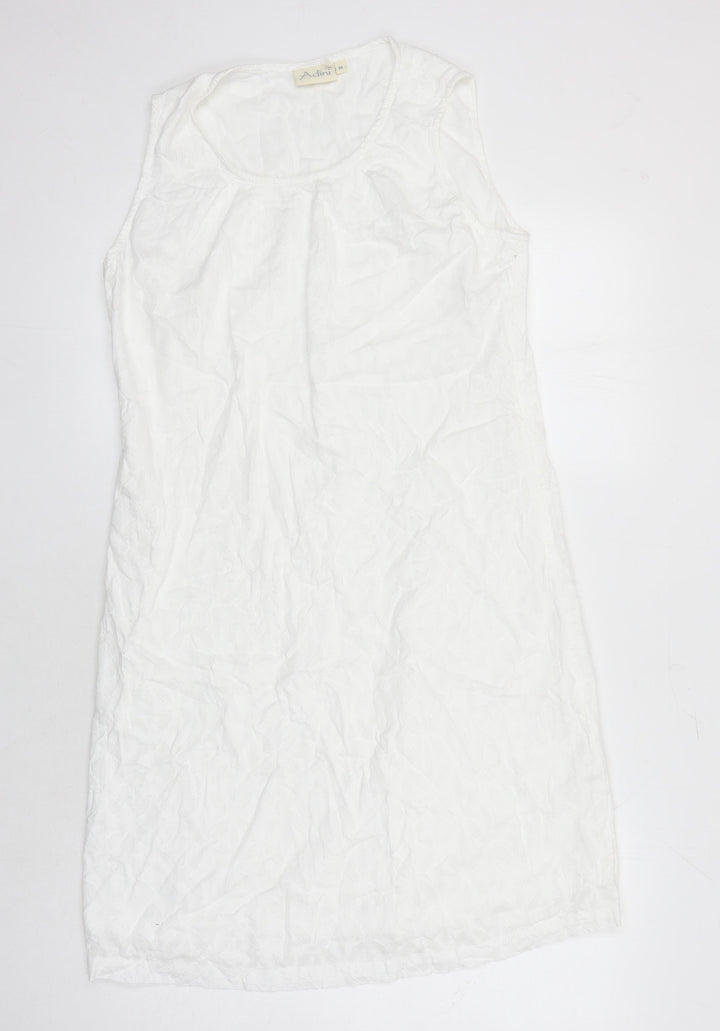 Adini Womens White 100% Cotton Shift Size M Scoop Neck