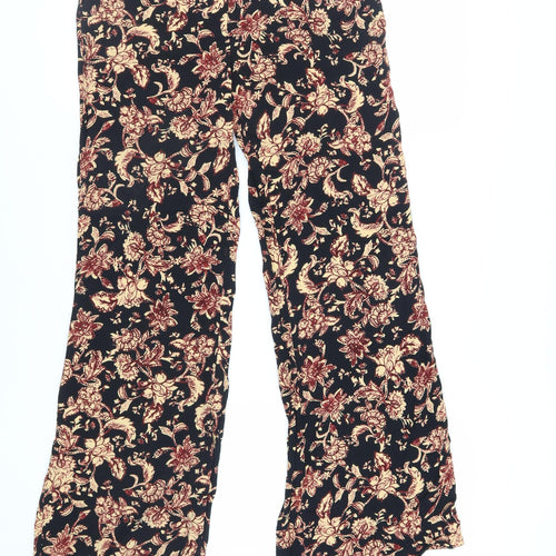 Mango Womens Black Floral Viscose Trousers Size 10 L30 in Regular Zip