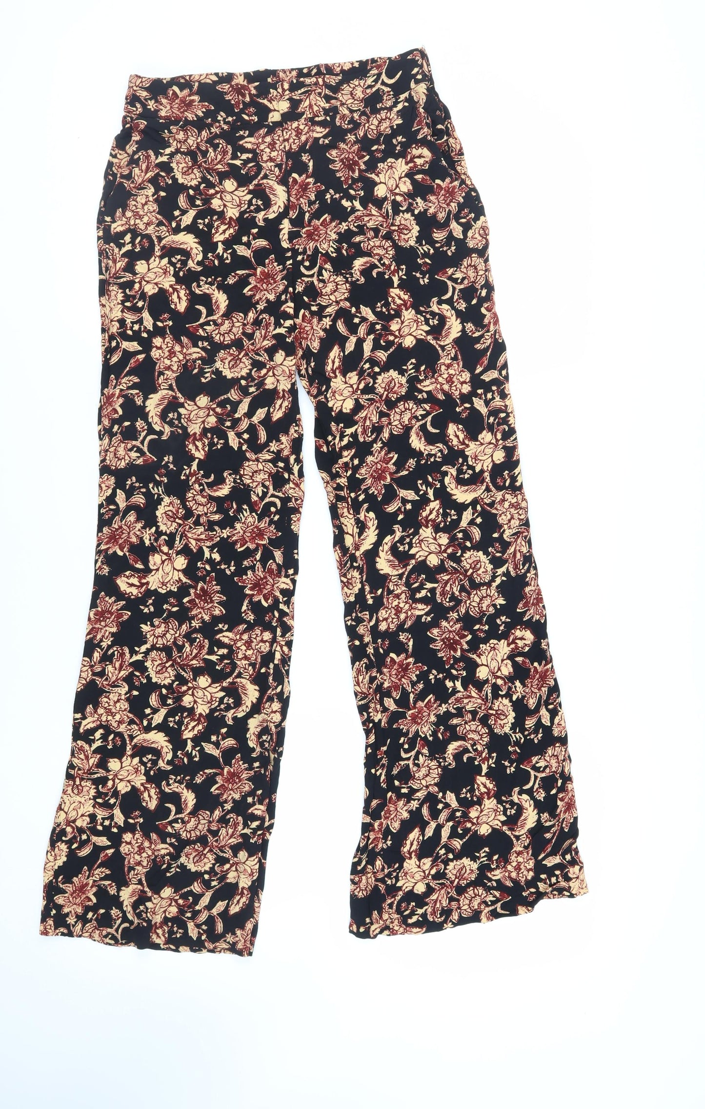 Mango Womens Black Floral Viscose Trousers Size 10 L30 in Regular Zip