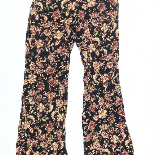 Mango Womens Black Floral Viscose Trousers Size 10 L30 in Regular Zip