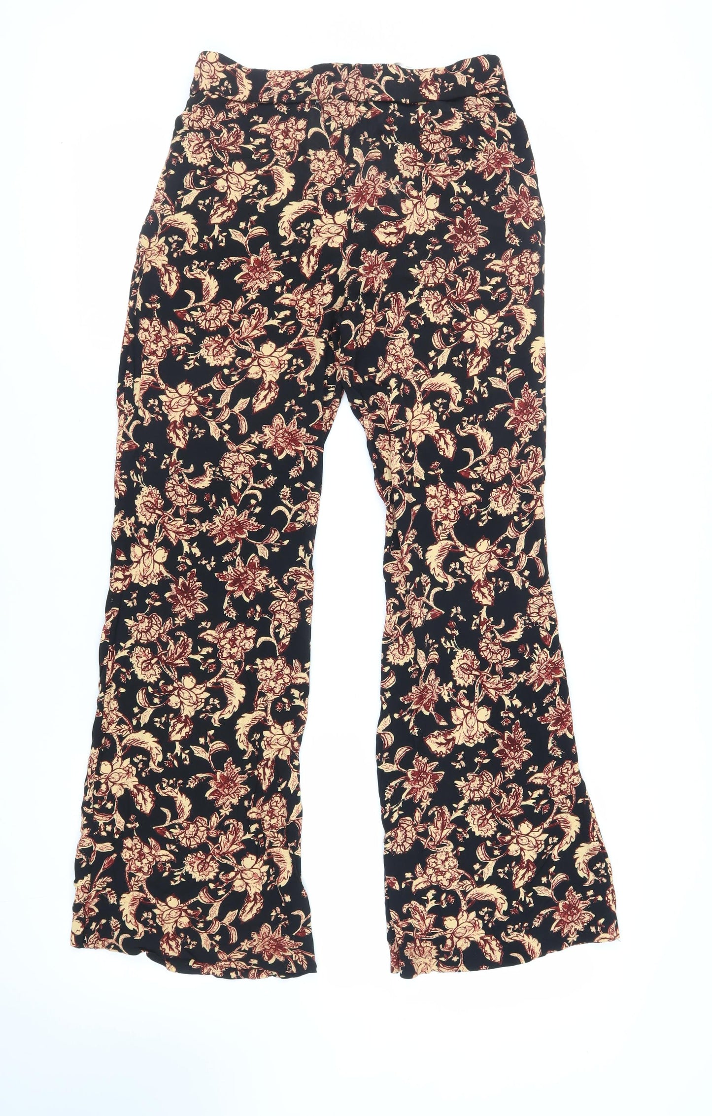 Mango Womens Black Floral Viscose Trousers Size 10 L30 in Regular Zip