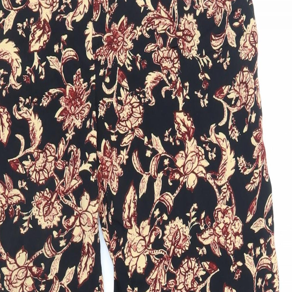 Mango Womens Black Floral Viscose Trousers Size 10 L30 in Regular Zip