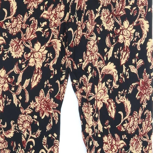 Mango Womens Black Floral Viscose Trousers Size 10 L30 in Regular Zip