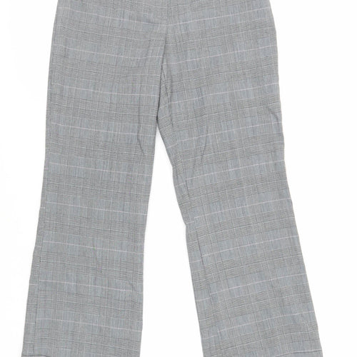 NEXT Womens Grey Plaid Polyester Trousers Size 8 L26 in Regular Zip - Short Length