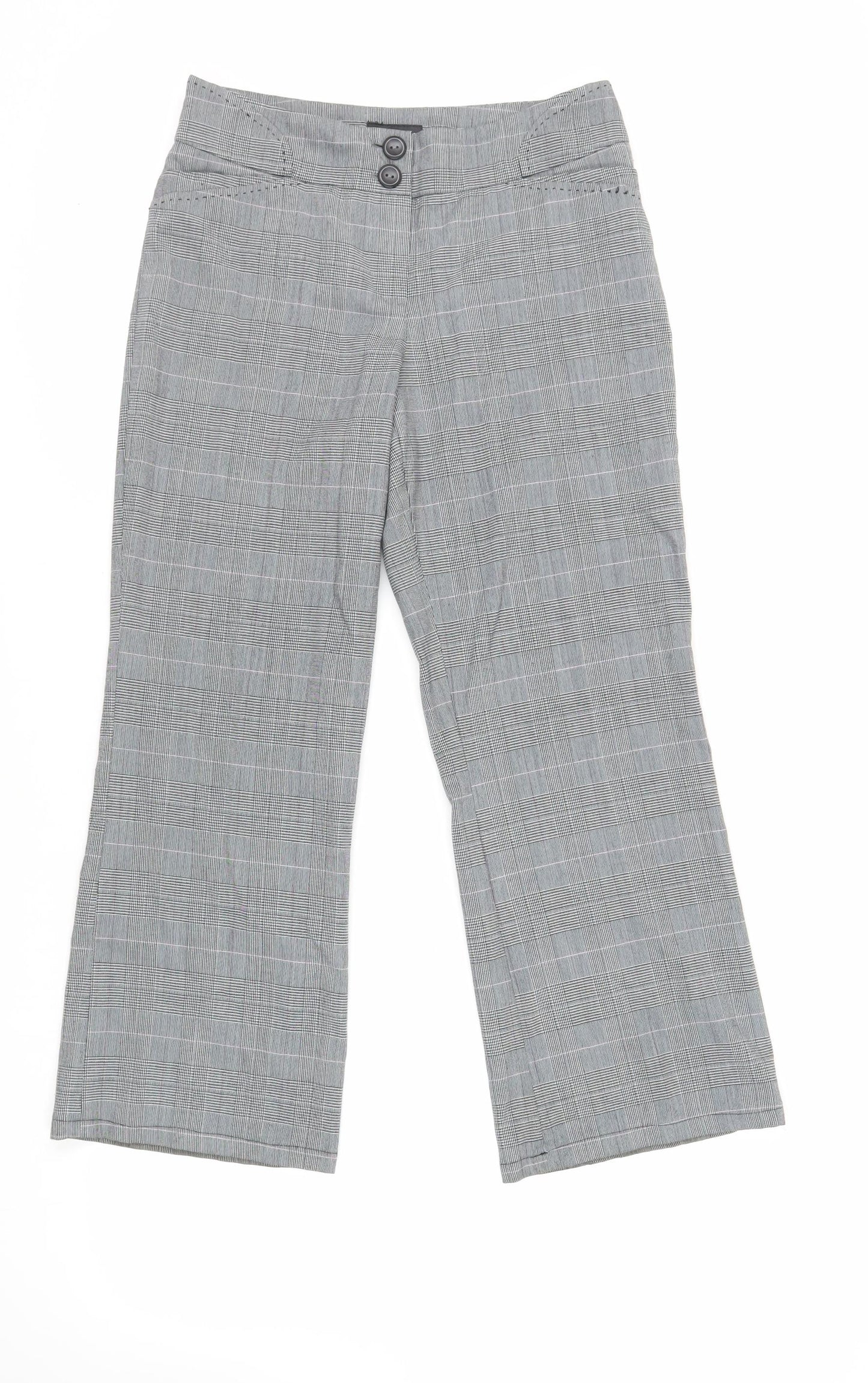 NEXT Womens Grey Plaid Polyester Trousers Size 8 L26 in Regular Zip - Short Length