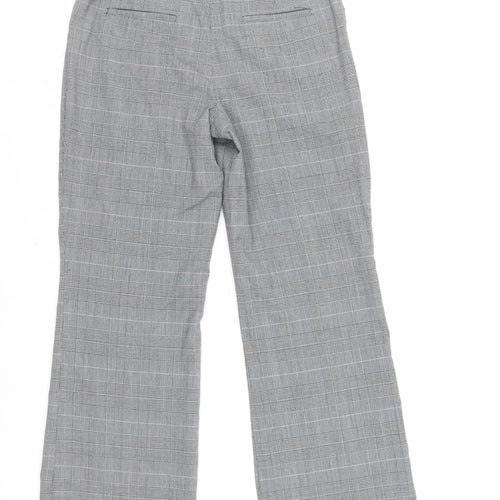 NEXT Womens Grey Plaid Polyester Trousers Size 8 L26 in Regular Zip - Short Length