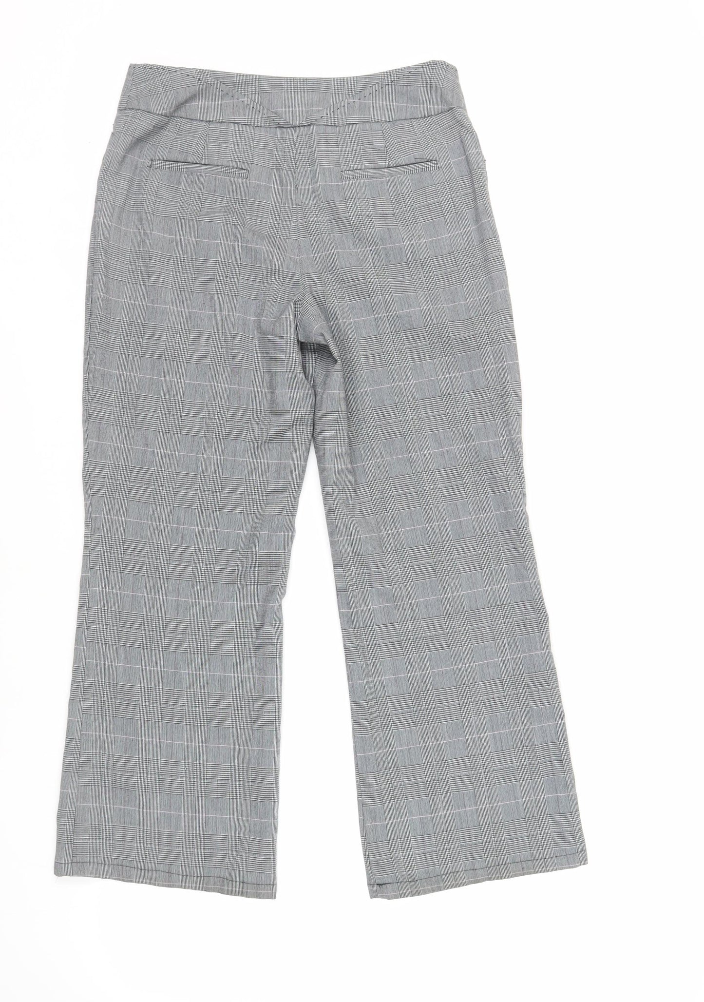 NEXT Womens Grey Plaid Polyester Trousers Size 8 L26 in Regular Zip - Short Length