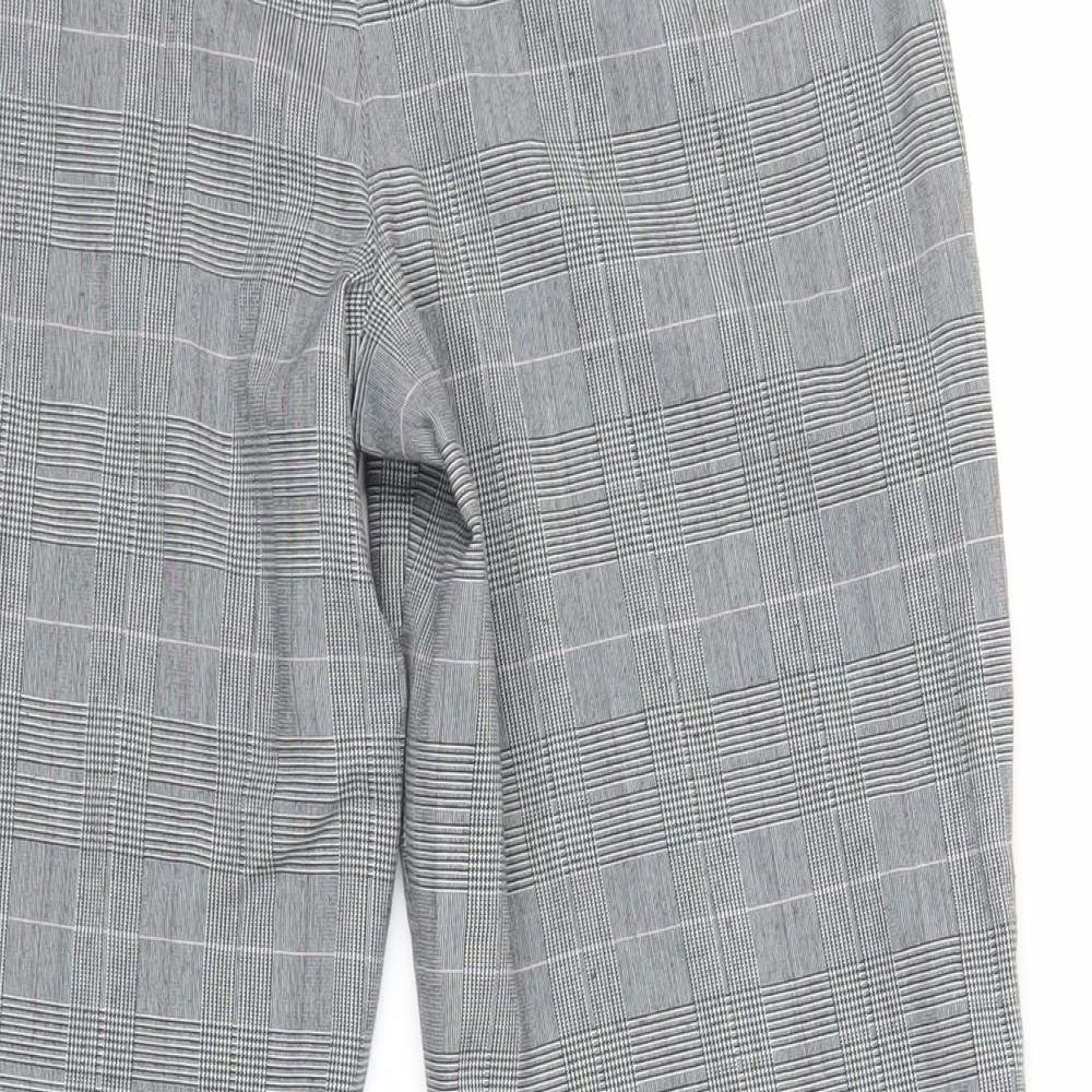 NEXT Womens Grey Plaid Polyester Trousers Size 8 L26 in Regular Zip - Short Length