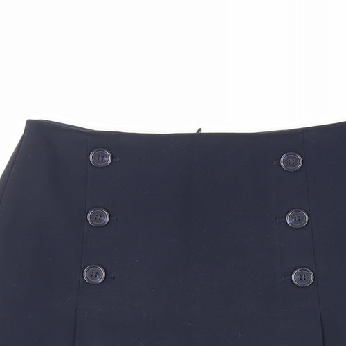 Marks and Spencer Womens Blue Polyester Mini Skirt Size 8 Zip - Lined