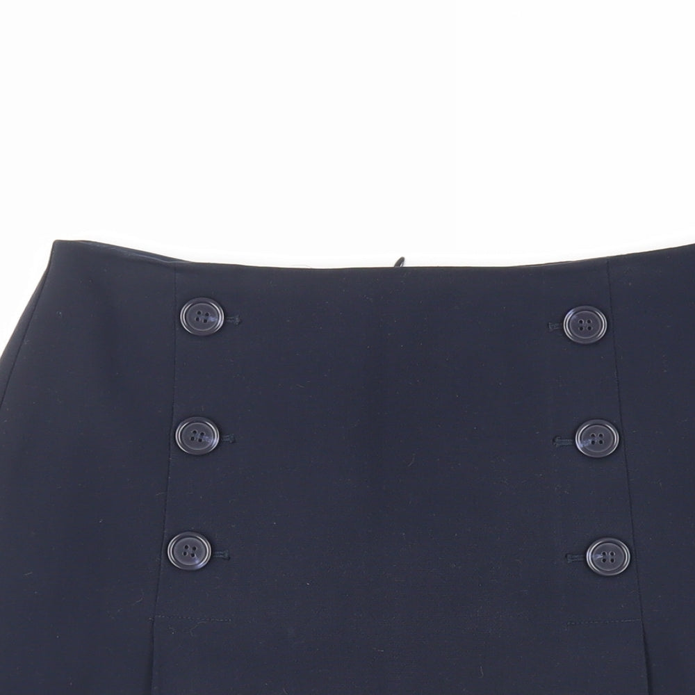 Marks and Spencer Womens Blue Polyester Mini Skirt Size 8 Zip - Lined