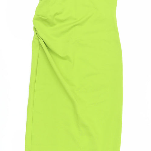 Zara Womens Green Polyester Sheath Size L Round Neck Zip - Ruched