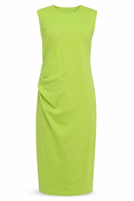Front view of Zara women’s green polyester sheath, size L, round neck zip - ruched