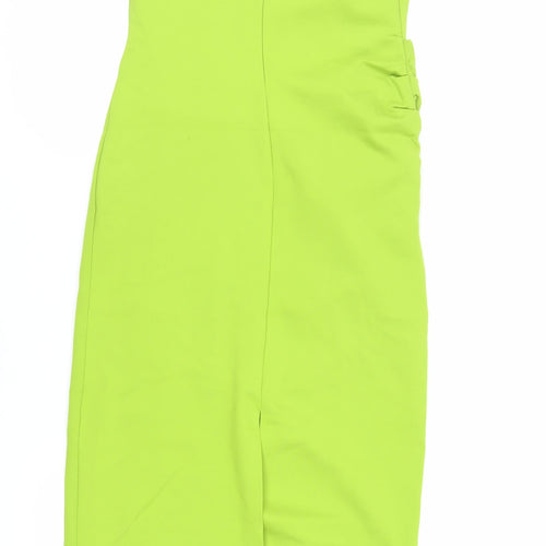 Zara Womens Green Polyester Sheath Size L Round Neck Zip - Ruched