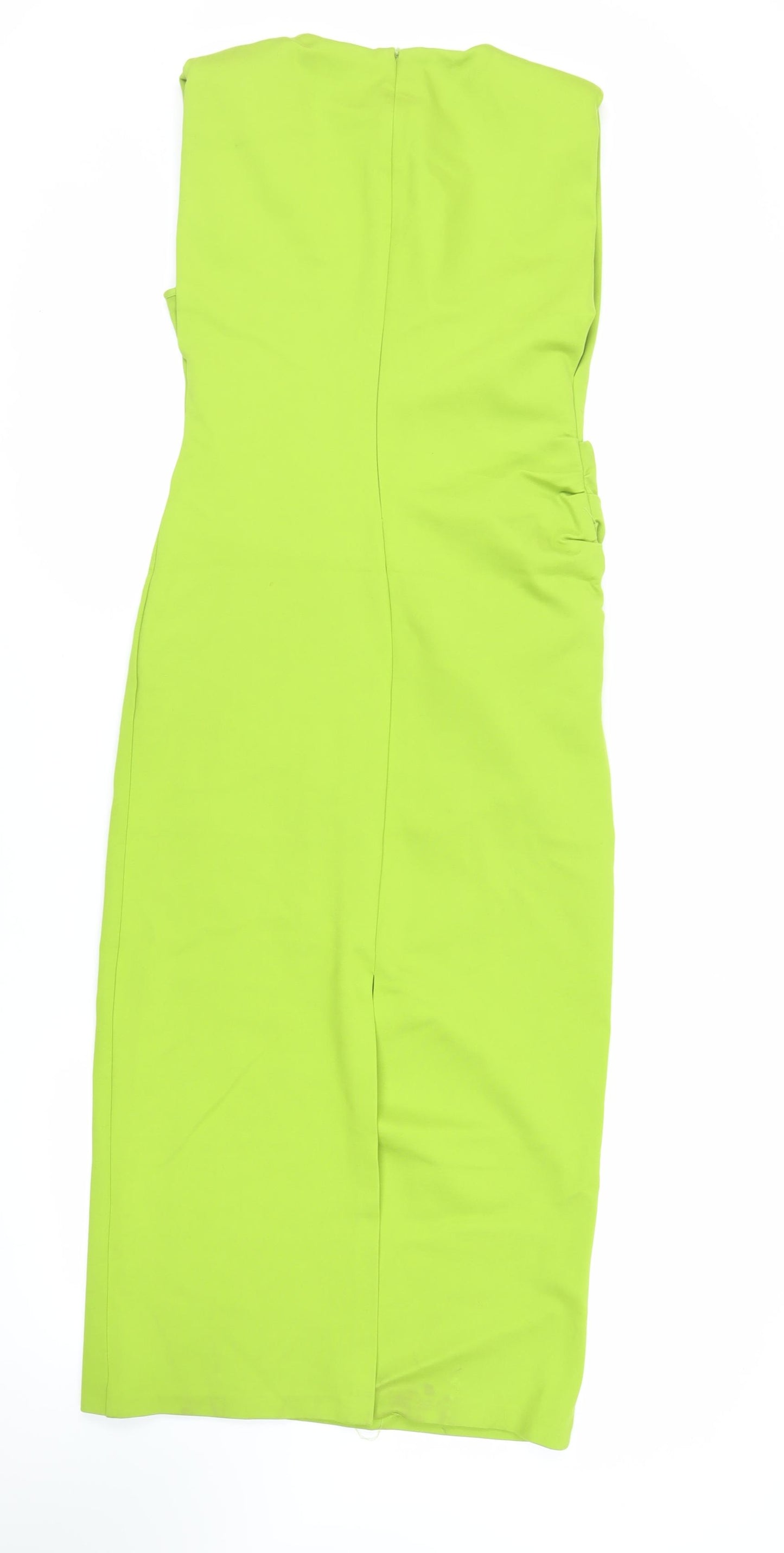 Zara Womens Green Polyester Sheath Size L Round Neck Zip - Ruched
