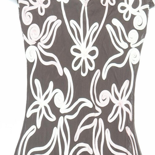 Phase Eight Womens Brown Geometric Nylon Fit & Flare Size 8 V-Neck - Embroidered