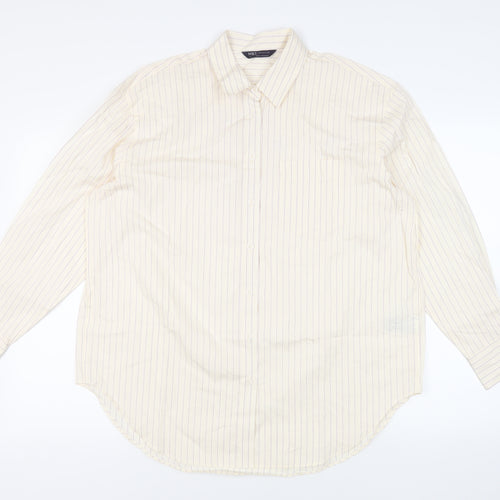 Marks and Spencer Womens Ivory Striped Cotton Basic Button-Up Size 14 Collared