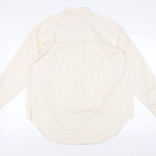 Marks and Spencer Womens Ivory Striped Cotton Basic Button-Up Size 14 Collared