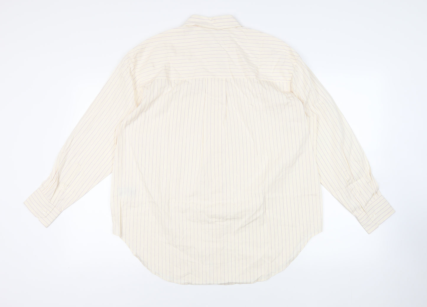 Marks and Spencer Womens Ivory Striped Cotton Basic Button-Up Size 14 Collared