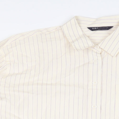 Marks and Spencer Womens Ivory Striped Cotton Basic Button-Up Size 14 Collared
