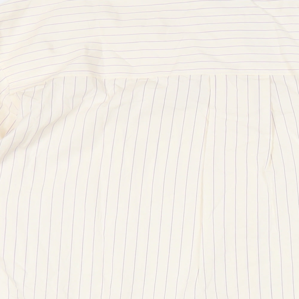 Marks and Spencer Womens Ivory Striped Cotton Basic Button-Up Size 14 Collared