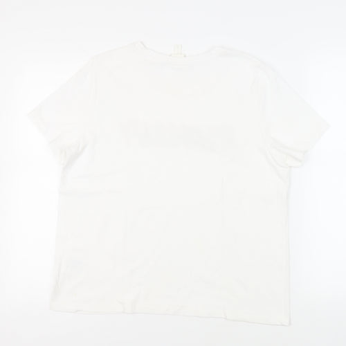 H&M< Womens White Cotton Basic T-Shirt Size L Crew Neck - Embellished