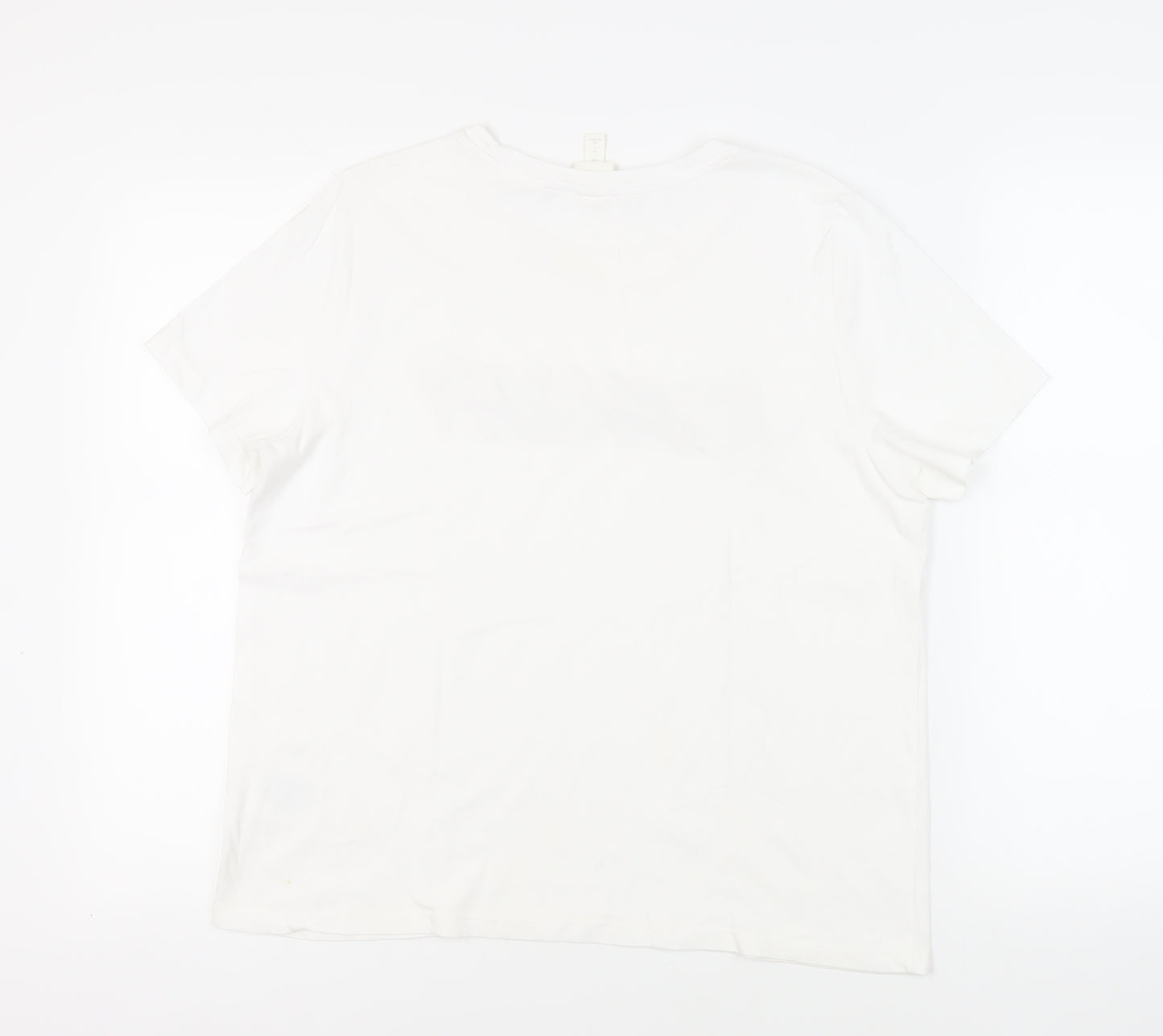 H&M< Womens White Cotton Basic T-Shirt Size L Crew Neck - Embellished