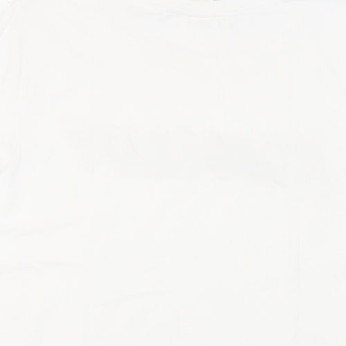 H&M< Womens White Cotton Basic T-Shirt Size L Crew Neck - Embellished