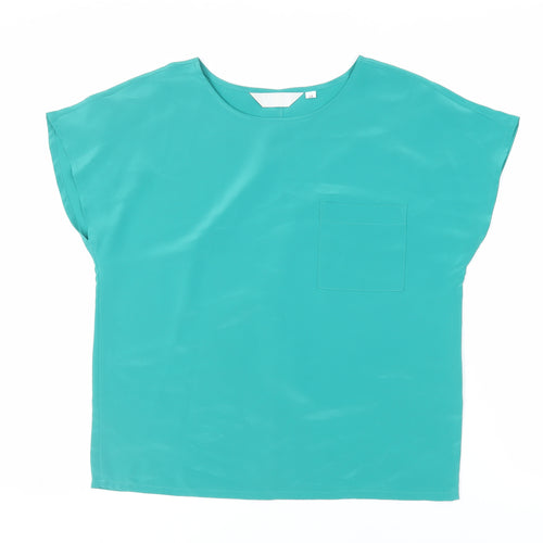 Back to Basix Womens Green Polyester Basic Blouse Size 14 Round Neck