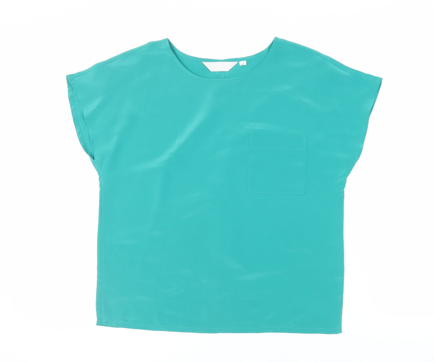 Back to Basix Womens Green Polyester Basic Blouse Size 14 Round Neck