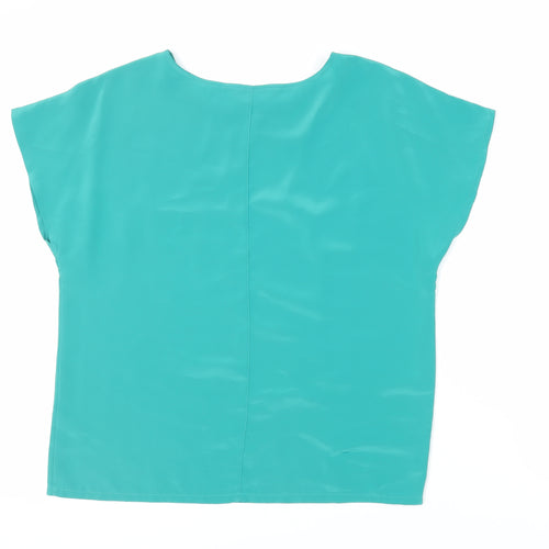 Back to Basix Womens Green Polyester Basic Blouse Size 14 Round Neck
