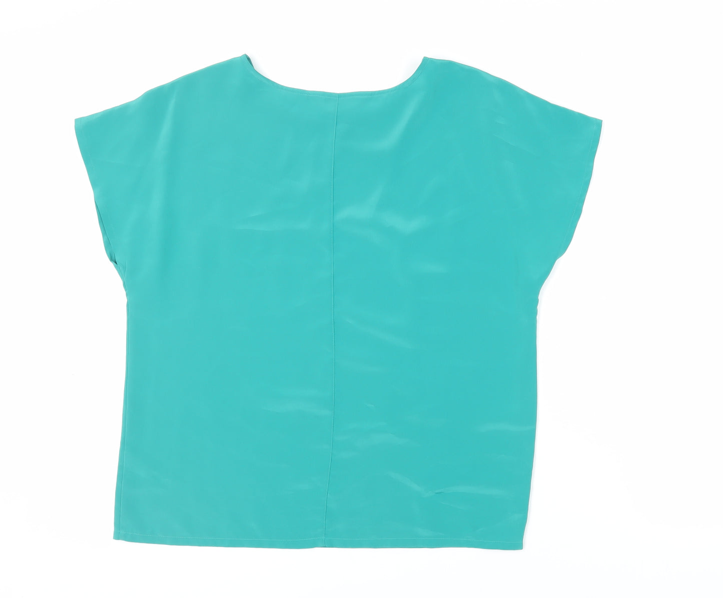 Back to Basix Womens Green Polyester Basic Blouse Size 14 Round Neck