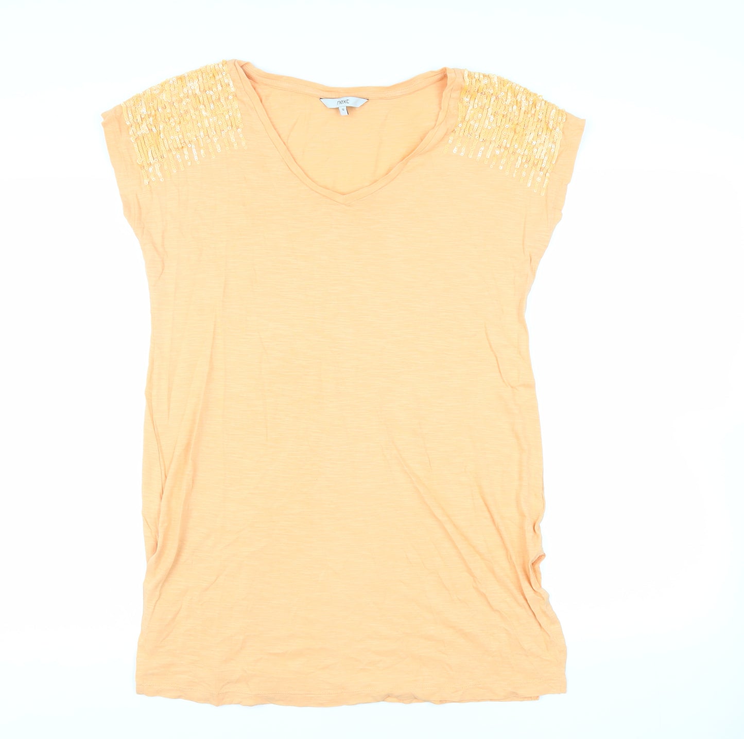 NEXT Womens Orange Cotton Tunic T-Shirt Size 12 V-Neck - Sequins