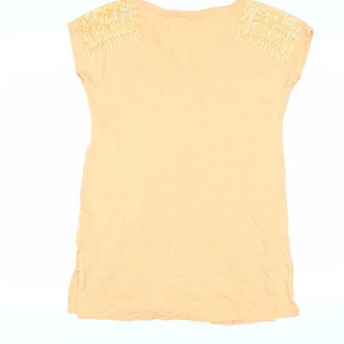 NEXT Womens Orange Cotton Tunic T-Shirt Size 12 V-Neck - Sequins